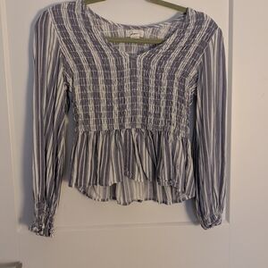 Japna Navy and White Striped Smocked Blouse